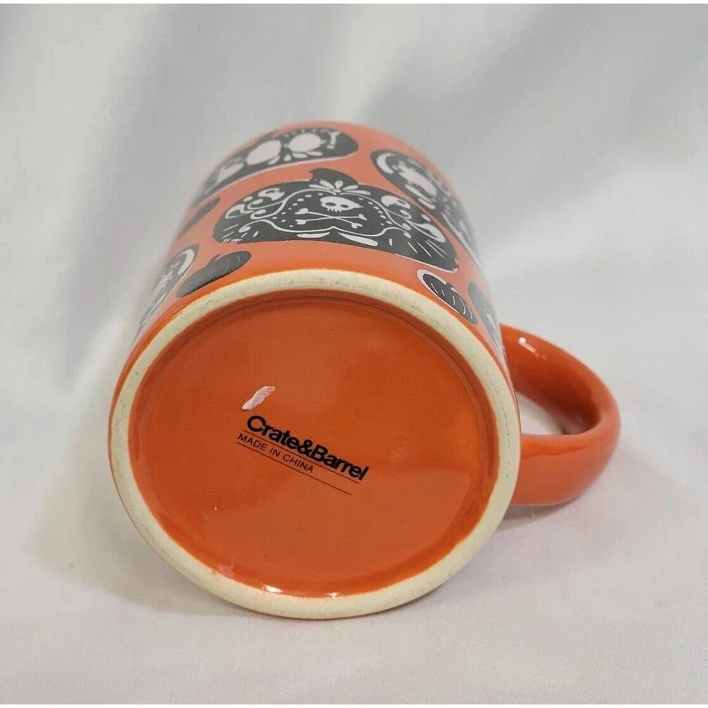 Crate & Barrel Orange Black Halloween Boo Jack-o-lanterns 14 oz Coffee Mug